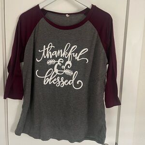 Thankful & Blessed Women's Gray and Burgundy Top